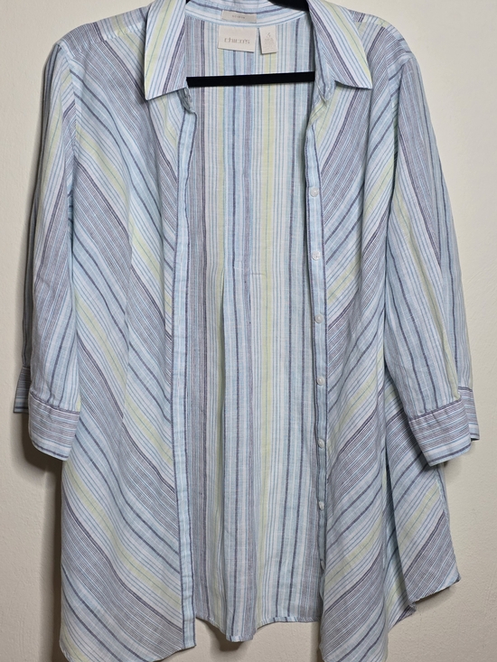 Chico's Pants - Chico's Striped Lightweight Shirt Jacket - Blue & Green